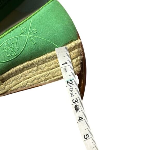 Vintage Beacon Kelly‎ Green Embroidered Canvas Wedge Espadrilles Size 8.5W - Picture 6 of 10